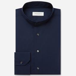 Shirt  solid  navy blue cotton poplin, collar style  band collar without button - Product thumbnail image 1 showing different views and angles