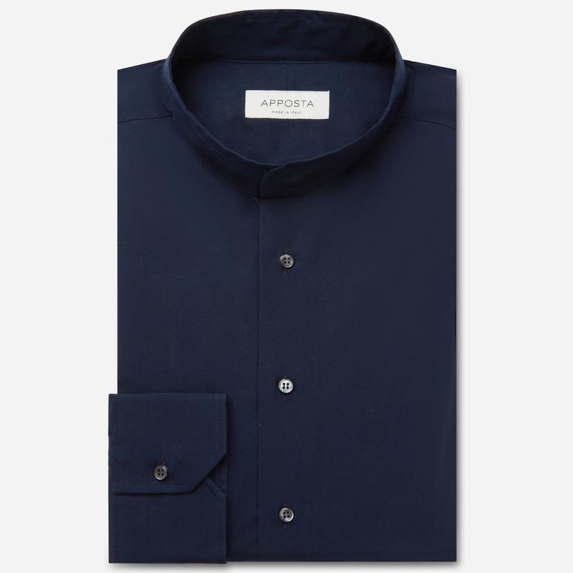Shirt  solid  navy blue cotton poplin, collar style  band collar without button - Product image