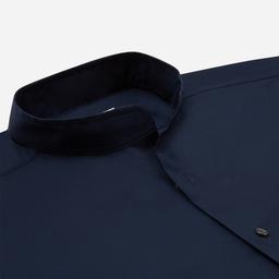 Shirt  solid  navy blue cotton poplin, collar style  band collar without button - Product thumbnail image 2 showing different views and angles