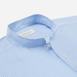 Shirt  striped  light blue cotton plain, collar style  open band collar - Product thumbnail image 2 showing different views and angles