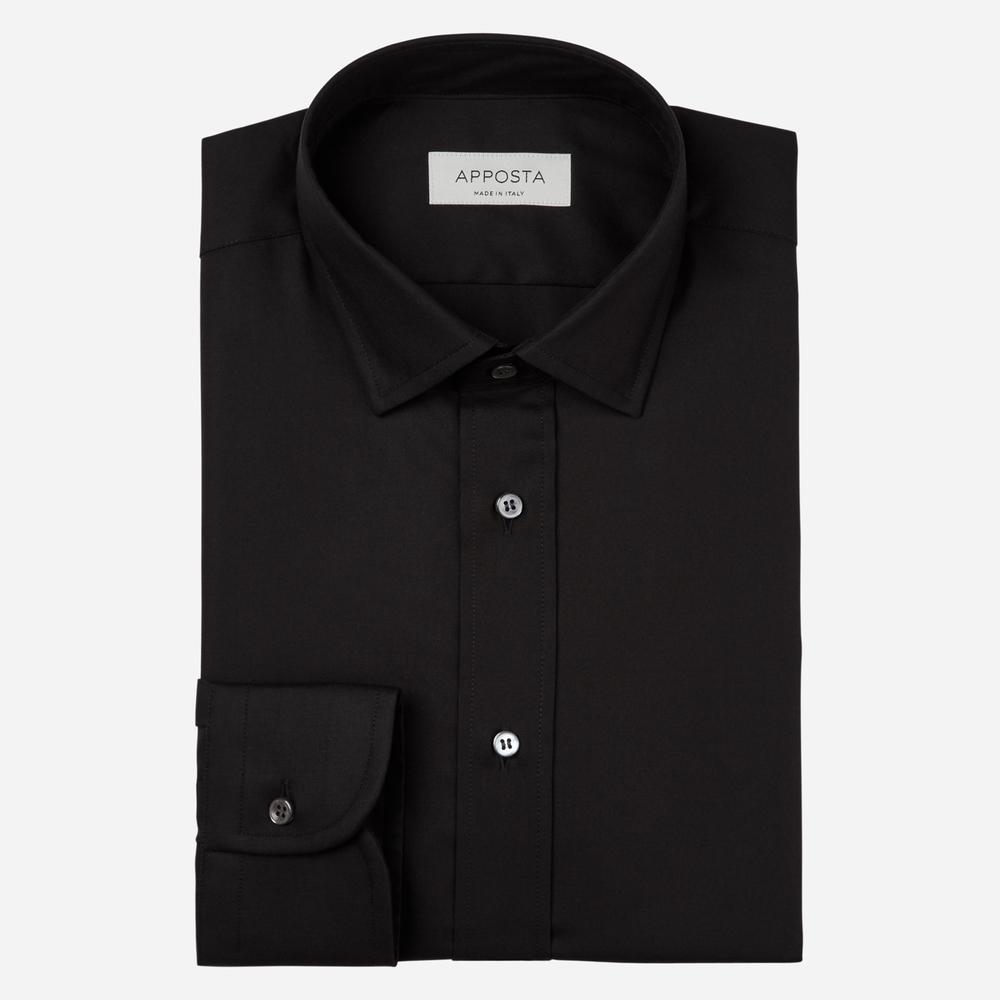 Shirt  solid  black coolmax cotton twill, collar style  updated straight point collar with short points - Apposta Clothing product