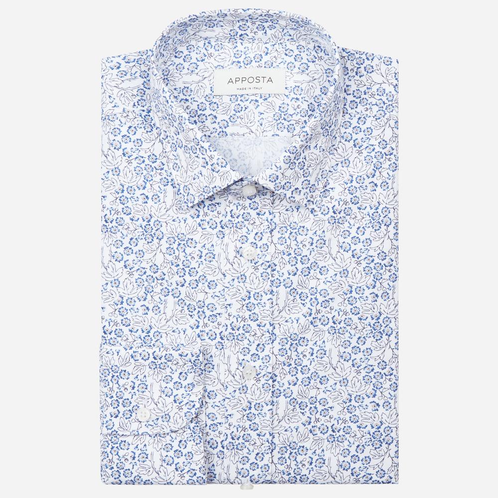 Shirt  floral  light blue cotton poplin, collar style  updated straight point collar with short points - Apposta Clothing product