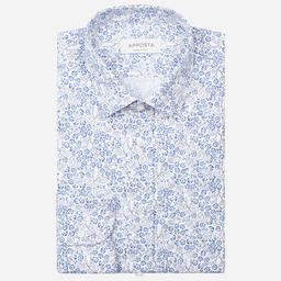 Shirt  floral  light blue cotton poplin, collar style  updated straight point collar with short points - Product thumbnail image 1 showing different views and angles