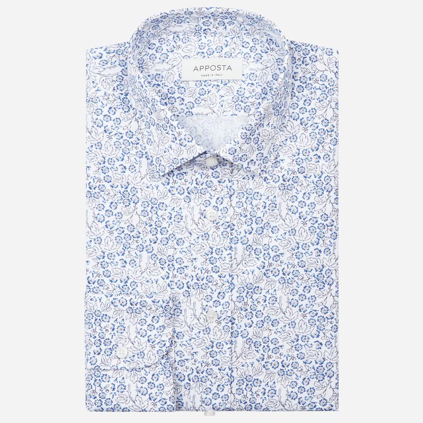Shirt  floral  light blue cotton poplin, collar style  updated straight point collar with short points - Product image