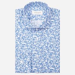 Shirt  floral  light blue cotton poplin, collar style  updated spread collar with short points - Product thumbnail image 1 showing different views and angles