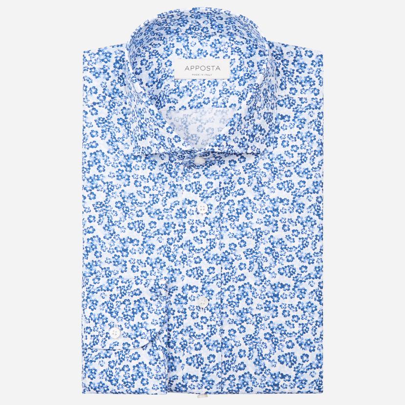 Shirt  floral  light blue cotton poplin, collar style  updated spread collar with short points - Product image