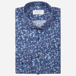 Shirt  floral  navy blue cotton poplin, collar style  lower spread collar - Product thumbnail image 1 showing different views and angles