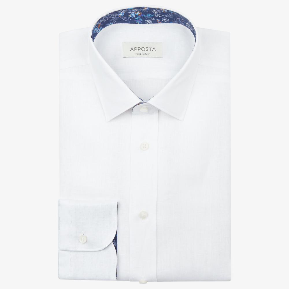 Shirt  solid  white linen plain, collar style  updated straight point collar with short points - Apposta Clothing product