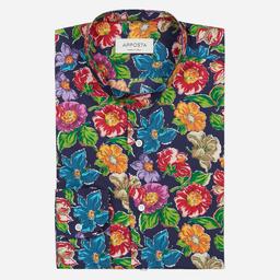 Shirt  floral  multi cotton poplin, collar style  band collar without button - Product thumbnail image 1 showing different views and angles