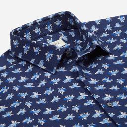 Shirt  floral  navy blue cotton seersucker, collar style  updated straight point collar with short points - Product thumbnail image 2 showing different views and angles