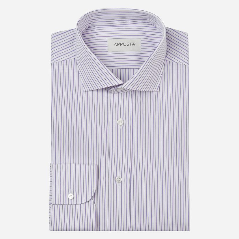 Shirt  striped  violet cotton poplin, collar style  updated spread collar with short points - Product image