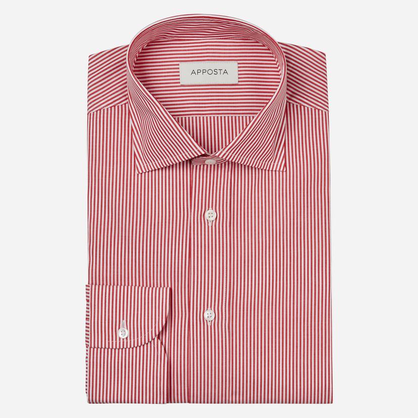Shirt  striped  red cotton poplin, collar style  semi-spread collar - Product image
