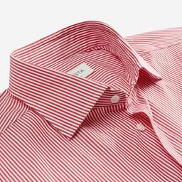 Shirt  striped  red cotton poplin, collar style  semi-spread collar - Product thumbnail image 2 showing different views and angles