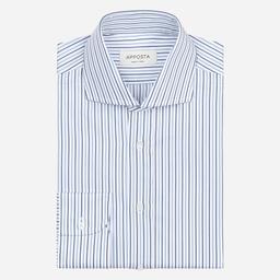 Shirt  striped  navy blue cotton poplin, collar style  spread collar - Product thumbnail image 1 showing different views and angles