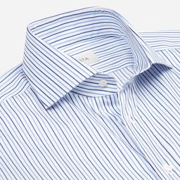 Shirt  striped  navy blue cotton poplin, collar style  spread collar - Product thumbnail image 2 showing different views and angles