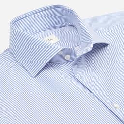 Shirt  striped  light blue cotton twill, collar style  high spread collar with two buttons - Product thumbnail image 2 showing different views and angles