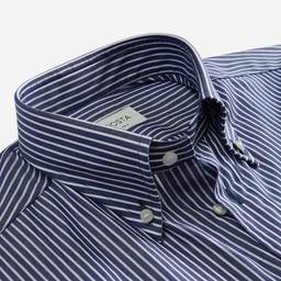 Shirt  striped  navy blue cotton fil-&#224;-fil, collar style  button-down collar - Product thumbnail image 2 showing different views and angles
