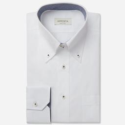 Shirt  solid  white cotton poplin double twisted, collar style  high button-down collar with two buttons - Product thumbnail image 1 showing different views and angles