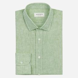 Shirt  solid  green cotton-linen plain, collar style  updated straight point collar with short points - Product thumbnail image 1 showing different views and angles