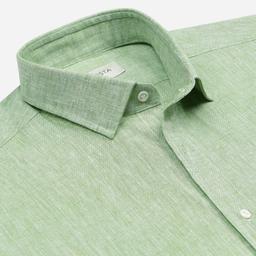 Shirt  solid  green cotton-linen plain, collar style  updated straight point collar with short points - Product thumbnail image 2 showing different views and angles