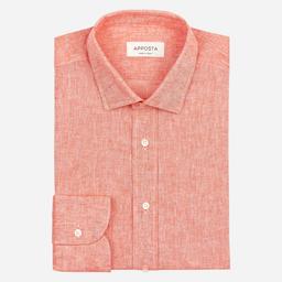 Shirt  solid  orange cotton-linen plain, collar style  updated spread collar with short points - Product thumbnail image 1 showing different views and angles