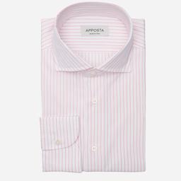 Shirt  striped  pink cotton plain double twisted, collar style  semi-spread collar - Product thumbnail image 1 showing different views and angles