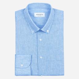 Shirt  solid  light blue cotton-linen plain, collar style  small button-down collar - Product thumbnail image 1 showing different views and angles