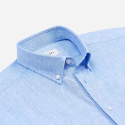 Shirt  solid  light blue cotton-linen plain, collar style  small button-down collar - Product thumbnail image 2 showing different views and angles