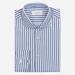 Shirt  striped  navy blue stretch cotton twill, collar style  updated spread collar with short points - Product thumbnail image 1 showing different views and angles