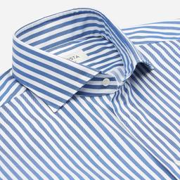 Shirt  striped  navy blue stretch cotton twill, collar style  updated spread collar with short points - Product thumbnail image 2 showing different views and angles