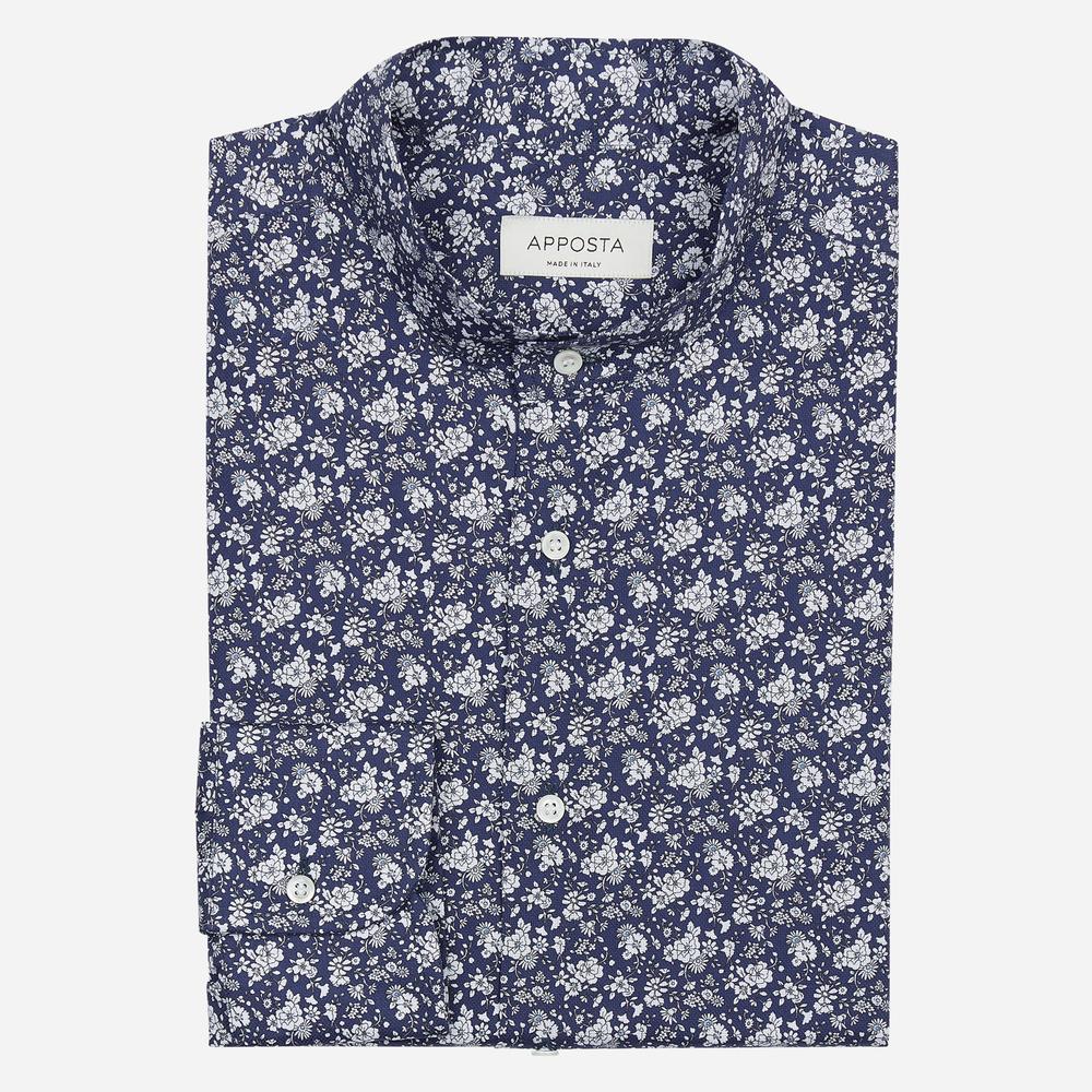 Shirt  floral  navy blue cotton pinpoint oxford, collar style  band collar - Apposta Clothing product