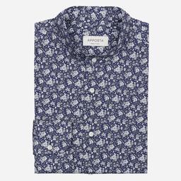 Shirt  floral  navy blue cotton pinpoint oxford, collar style  band collar - Product thumbnail image 1 showing different views and angles