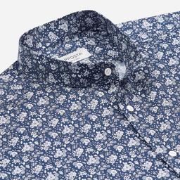 Shirt  floral  navy blue cotton pinpoint oxford, collar style  band collar - Product thumbnail image 2 showing different views and angles