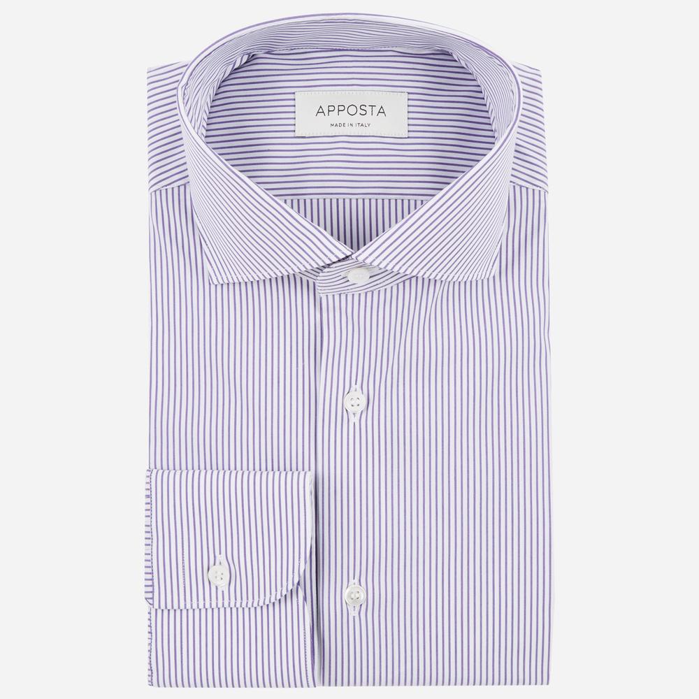 Shirt  striped  violet cotton poplin double twisted, collar style  lower spread collar - Apposta Clothing product
