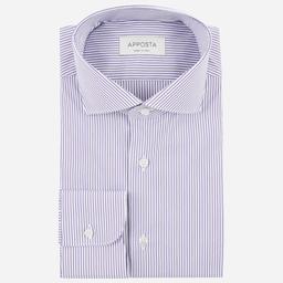 Shirt  striped  violet cotton poplin double twisted, collar style  lower spread collar - Product thumbnail image 1 showing different views and angles