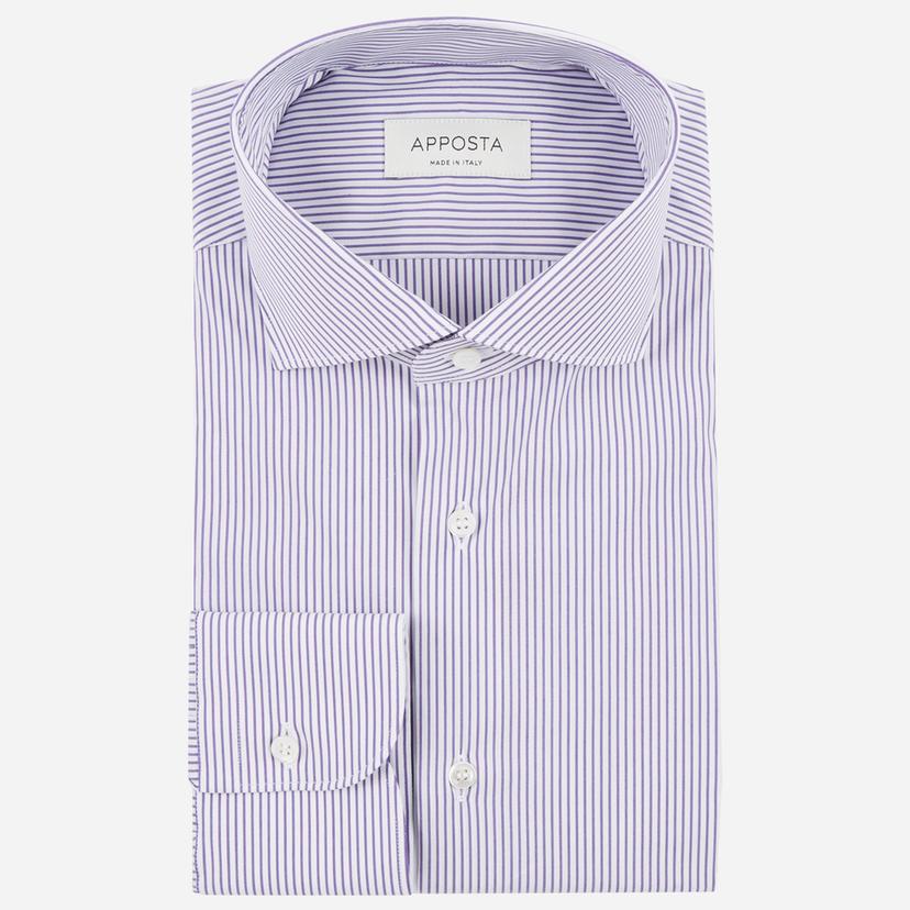 Shirt  striped  violet cotton poplin double twisted, collar style  lower spread collar - Product image