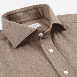 Shirt  solid  brown flannel oxford double twisted, collar style  lower spread collar - Product thumbnail image 2 showing different views and angles