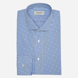 Shirt  striped  light blue cotton poplin, collar style  updated spread collar with short points - Product thumbnail image 1 showing different views and angles