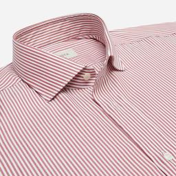 Shirt  striped  red cotton pinpoint oxford double twisted, collar style  updated spread collar with short points - Product thumbnail image 2 showing different views and angles
