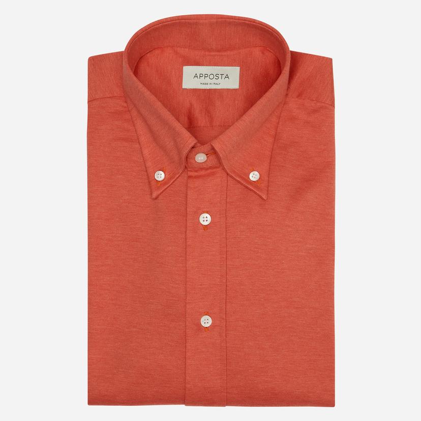 Shirt  solid  red cotton jersey double twisted, collar style  button-down collar - Product image