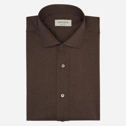 Shirt  solid  brown cotton jersey double twisted, collar style  updated spread collar with short points - Product thumbnail image 1 showing different views and angles