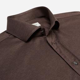 Shirt  solid  brown cotton jersey double twisted, collar style  updated spread collar with short points - Product thumbnail image 2 showing different views and angles