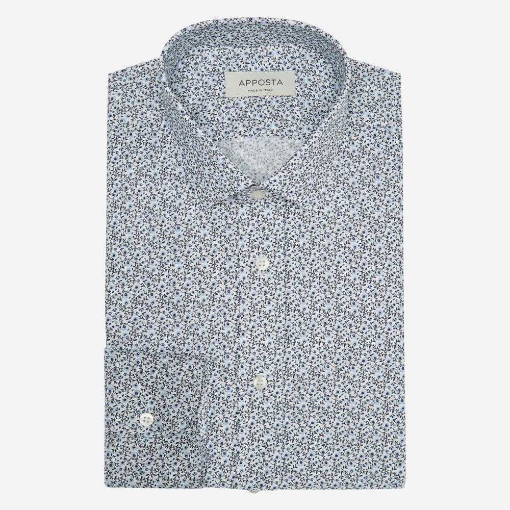 Shirt  floral  navy blue mock leno double twisted, collar style  updated straight point collar with short points - Apposta Clothing product