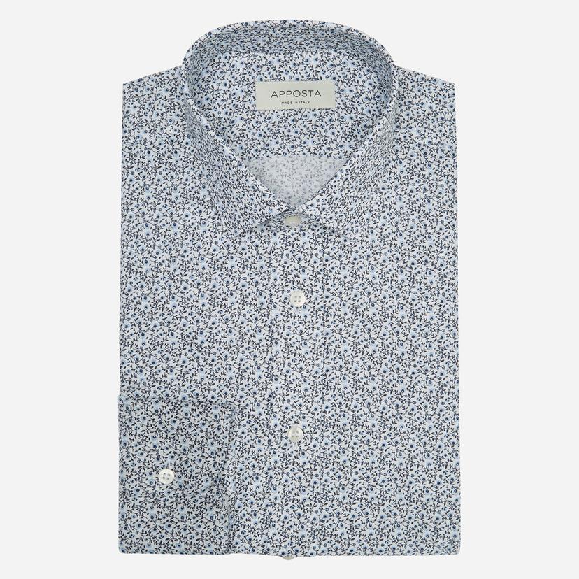 Shirt  floral  navy blue mock leno double twisted, collar style  updated straight point collar with short points - Product image