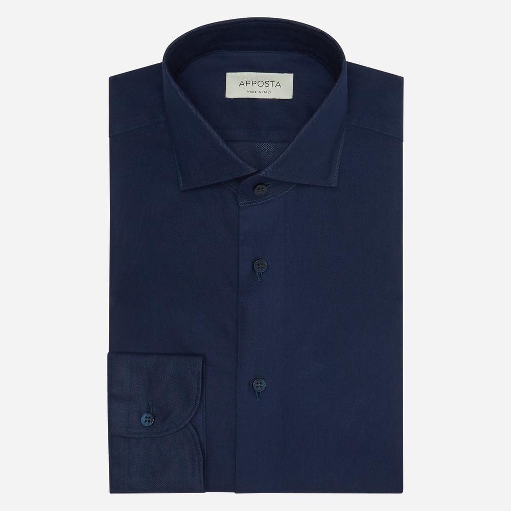 Shirt  solid  navy blue cotton mock leno double twisted, collar style  lower spread collar - Apposta Clothing product