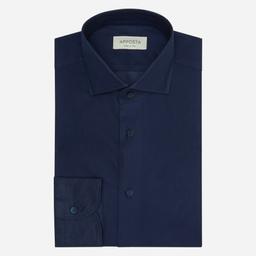 Shirt  solid  navy blue cotton mock leno double twisted, collar style  lower spread collar - Product thumbnail image 1 showing different views and angles
