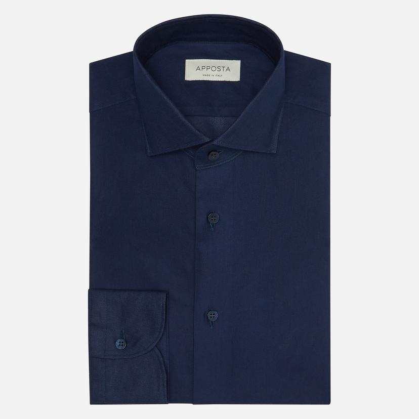 Shirt  solid  navy blue cotton mock leno double twisted, collar style  lower spread collar - Product image