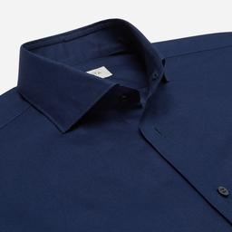 Shirt  solid  navy blue cotton mock leno double twisted, collar style  lower spread collar - Product thumbnail image 2 showing different views and angles
