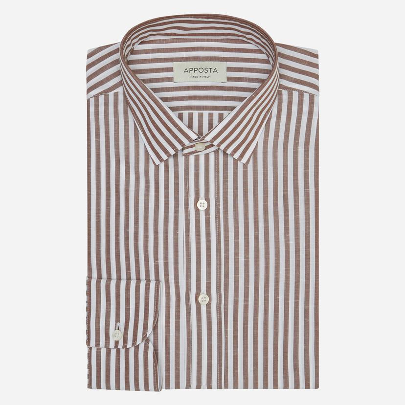 Shirt  striped  brown cotton-linen plain, collar style  updated straight point collar with short points - Product image