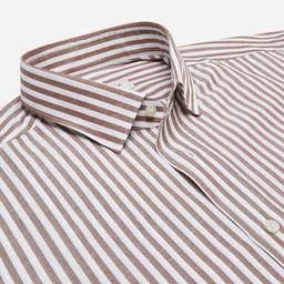 Shirt  striped  brown cotton-linen plain, collar style  updated straight point collar with short points - Product thumbnail image 2 showing different views and angles